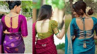 new model simple and stylish back neck blouse designs||