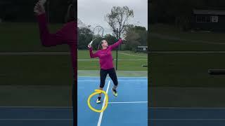 Use the scissor kick footwork on your #tennisoverhead #tennisfun