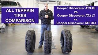 All Terrain Tire Comparison. Cooper Discoverer AT3 4S, Discoverer AT3 LT, Discoverer AT3 XLT.