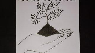 How to draw a hand holding tree | pencil sketch drawing