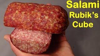 Real Salami Sausage 2x2x2 Rubik's Cube (edible & functional meat puzzle, vegans look away)