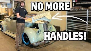 Shaving the hood handles on the 36 Ford Roadster Custom