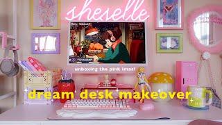 pink imac unboxing   aesthetic dream desk makeover, cute accessories, & organization *maximalist*