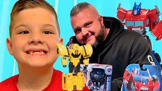 TRANSFORMERS HIDE and SEEK! Caleb and Dad Open new Transformer Earthspark TOYS! Caleb Pretend Play