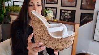 Ashley Reviews Some 7 Inch Cork High Heel Wedge Shoes With White Upper Strap