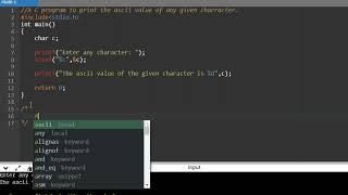 Print ascii value of the given character in C.#C #asciivalue #programing
