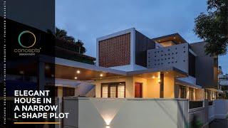 Elegant House In A Narrow L- Shape Plot | Concepts Design Studio