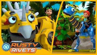 Rusty Sneaks on to Dino Island  +MORE | Rusty Rivets | Cartoons for Kids