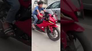 little boy drive Yamaha R15 V4 red bauti #shorts #viral #biker #rider #viralvideo #youtubeshorts