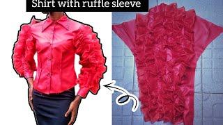 how to cut/ draft and sew a female collar shirt with ruffle sleeve.#sewingtutorial #sleevedesign