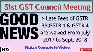 Late Fees waived in GST Returns GSTR1,GSTR3B,GSTR4 (Jul 17 to Sept 18)