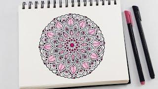 How to draw Easy Mandala Art for beginners | Mandala using colored pens | Doodle/Zentangle drawing