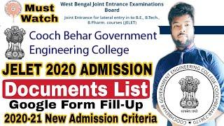 JELET 2020 | COOCHBEHAR GOVERNMENT ENG COLLEGE  ADMISSION CRITERIA | DOCUMENTS LIST | FORM FILL-UP
