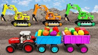 Car toy JCB - Cranes rescue mini Tractors, Excavators and Trucks carrying fruit - Toy for kids