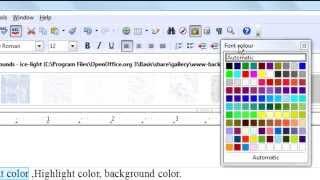 Openoffice.org Writer Tutorial-Text color,Highlight color,Background color.
