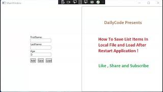 How To Save List Items And Load After Restart Application. | WPF | C# | Save | Reload