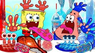 RED vs BLUE FOOD CHALLENGE! | SPONGEBOB  RED Vs BLUE MUKBANG ANIMATION | SLIME CAT