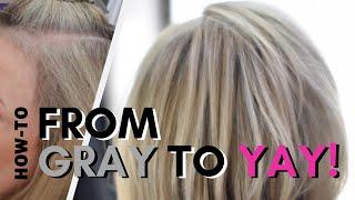 Foil Highlight with Gray Blending Root Smudge :: HOW-TO Blending Gray hair