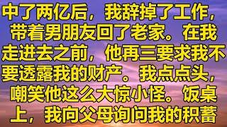 中了两亿后，我辞掉了工作，带着男朋友回了老家。在我走进去之前，他再三要求我不要透露我的财产。我点点头，嘲笑他这么大惊小怪。饭桌上，我向父母询问我的积蓄。#消散的味道 #為人處事 #生活經驗 #情感故事