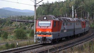 Freight and passenger trains in the South Urals. Zlatoust. Russia. Chelyabinsk region.