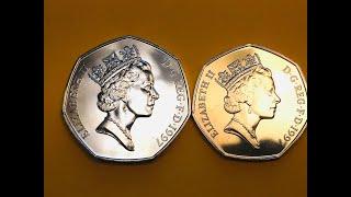 UK 1997 2 Different Sized 50 Pence - Great Britain’s Large and Small 50P Same Value Different Weight