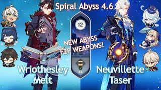 NEW Spiral Abyss 4.6! C1 Wriothesley Melt x C0 Neuvillette Taser | Floor 12 | Genshin Impact