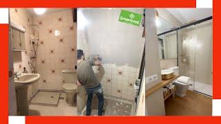  TRANSFORMATION of a Small and Old BATHROOM - Wall Covering with MICROCEMENT 