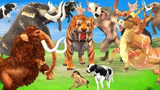 10 Mammoth Elephant vs 5 Zombie Bull Wolf vs Giant Tiger Attack Cow Buffalo Save by Woolly Mammoth