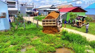 New Project Landfill Complete 100%!! Bulldozer Komat'Su D20p Pushing Soil ,Truck 5Ton Unloading soil