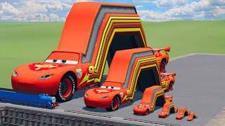 Big & Small Long Lightning Mcqueen vs Trains | BeamNG.Drive