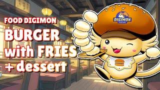 Digimon Burger With Fries And Dessert (Burgamon, Potamon, Jyagamon, Shortmon, Weddinmon)