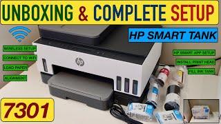 HP Smart Tank 7301 Setup, Unboxing, WiFi setup, Fill Ink Tank, Alignment, Windows 10 Setup review.