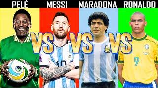 Comparison:  Pelé Vs Lionel Messi Vs Diego Maradona Vs Ronaldo Nazário.