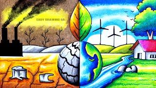 Global warming drawing/earth day drawing/environment Day drawing/ new chart/poster drawing/painting