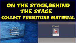 Collect furniture materials genshin impact on & behind the stage,pine wood & red dye locations