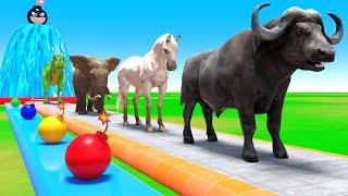 Paint Animals Yak Bison T-rex Herbivores Cow African elephant Fountain Crossing Animal Cartoon