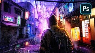 NEON Cyber City - Photoshop Speed Art