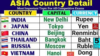 Asia Country Capital and Currency | Full Detail | Asian Country Name List | Asia Map | Memory Trick