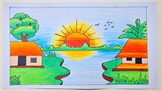 Scenery drawing | landscape drawing very easy steps |