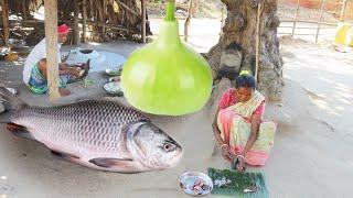 Santali tribe grandmaa prepared KATLA FISH CURRY and Bottle gourd recipe with fish hed for lunch