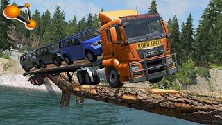 BeamNG.drive - Vehicles Falls From A Log Bridge
