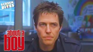 About A Boy: Will (Hugh Grant) attends SPAT - single parents alone together