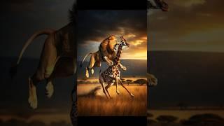 Lion Rides Giraffe to Bring it Down |  #top5animals #wildanimals