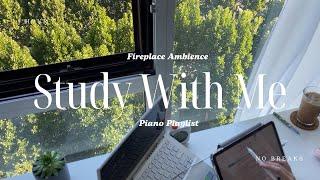 1-HOUR STUDY WITH ME no breaks  piano playlist + fireplace ambience