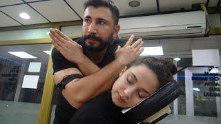 ASMR physiotherapy female chair massage + mevlüt and sedef hard back, arm, neck, palm, sleep massage