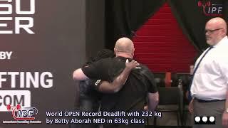 World OPEN Record Deadlift with 232 kg by Betty Aborah NED in 63kg class