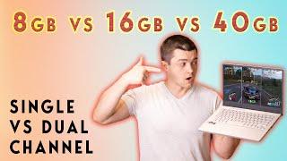 Single Channel vs Dual Channel RAM | Asus Zephyrus G14 | 8gb vs 16gb vs 40gb 