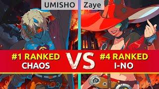 GGST ▰ UMISHO (#1 Ranked Happy Chaos) vs Zaye (#4 Ranked I-No). High Level Gameplay