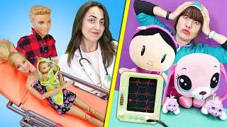 Barbie video! Ken, Barbie'yi doğum yapmak için veteriner kliniğine götürdü! Oyun videoları izle