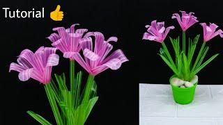 Cara membuat prakarya bunga dari sedotan  es teh | DIY straw flowers